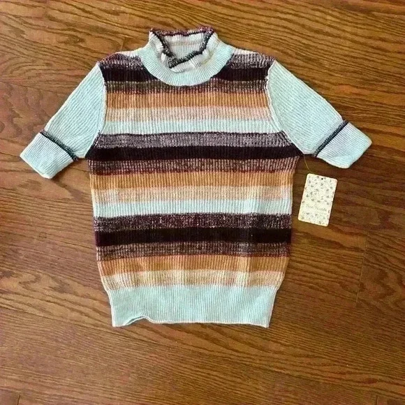 Free People NWT Best Intentions Knit Striped Short Sleeve Sweater Size XS Boho - Picture 10 of 10